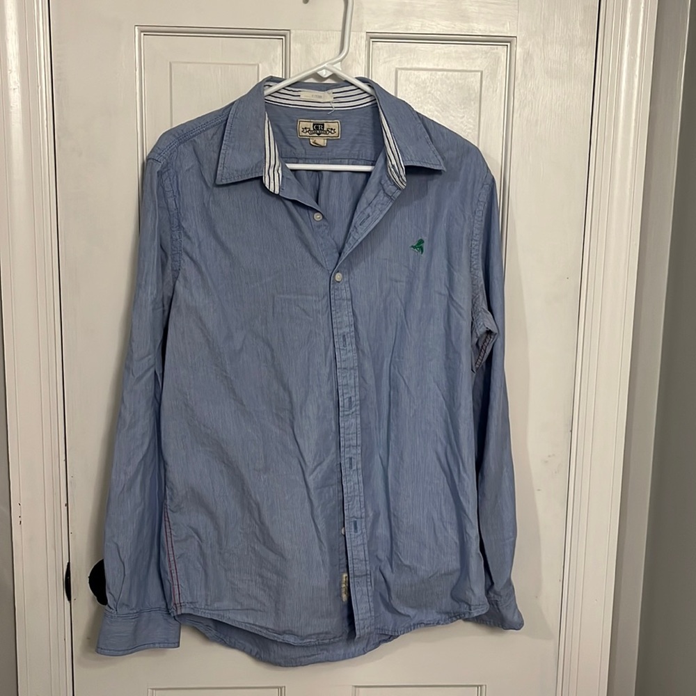 Mens light blue stripe fitted button down dress shirt - Club Room - L